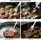 304 Stainless Steel Cooking Utensils Set, 8PCS Kitchen Utensils Set, Include Skimmer, Soup Ladle, Spaghetti Server, Wok Spatula, Slotted Spoon, Solid Spoon, Slotted Spatula Turner & Meat Fork