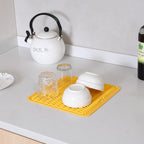 Silicone Dish Drying Mat for Multiple Usage,Easy clean,Eco-friendly,Heat-resistant Silicone Mat for Kitchen Counter or Sink,Refrigerator or Drawer liner Yellow M 12 inches x 12 inches