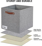 Collapsible Fabric Storage Cube Bins with 2 Reinforced PU Handles, Foldable Storage Organizer Baskets for Closet, Shelves, Living Room | 13"x13"x13", 4 Pack, Full Gray
