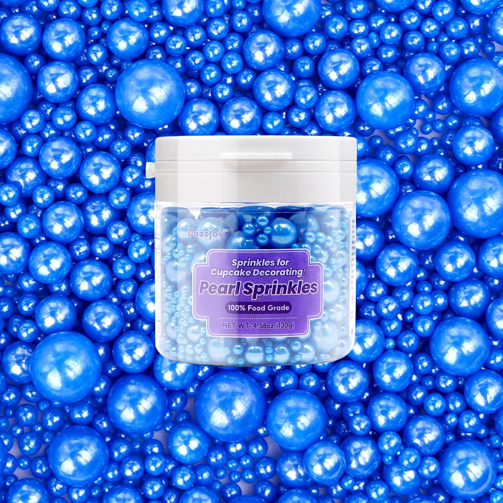 Edible Navy Blue Pearl Sugar Sprinkles, 130g/4.58oz, Blue Pearls Sprinkles for Cake Decorating, Cupcake Toppers, Cake Decorations