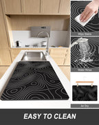 Rnivvi Dish Drying Mat for Kitchen Counter, 12 x 19" Cute Marble Super Absorbent Draining Pad, Non-Slip Heat Resistant Coffee Bar Mats for Coffee Machine Station Accessories, Line Art Dish Rack Pad