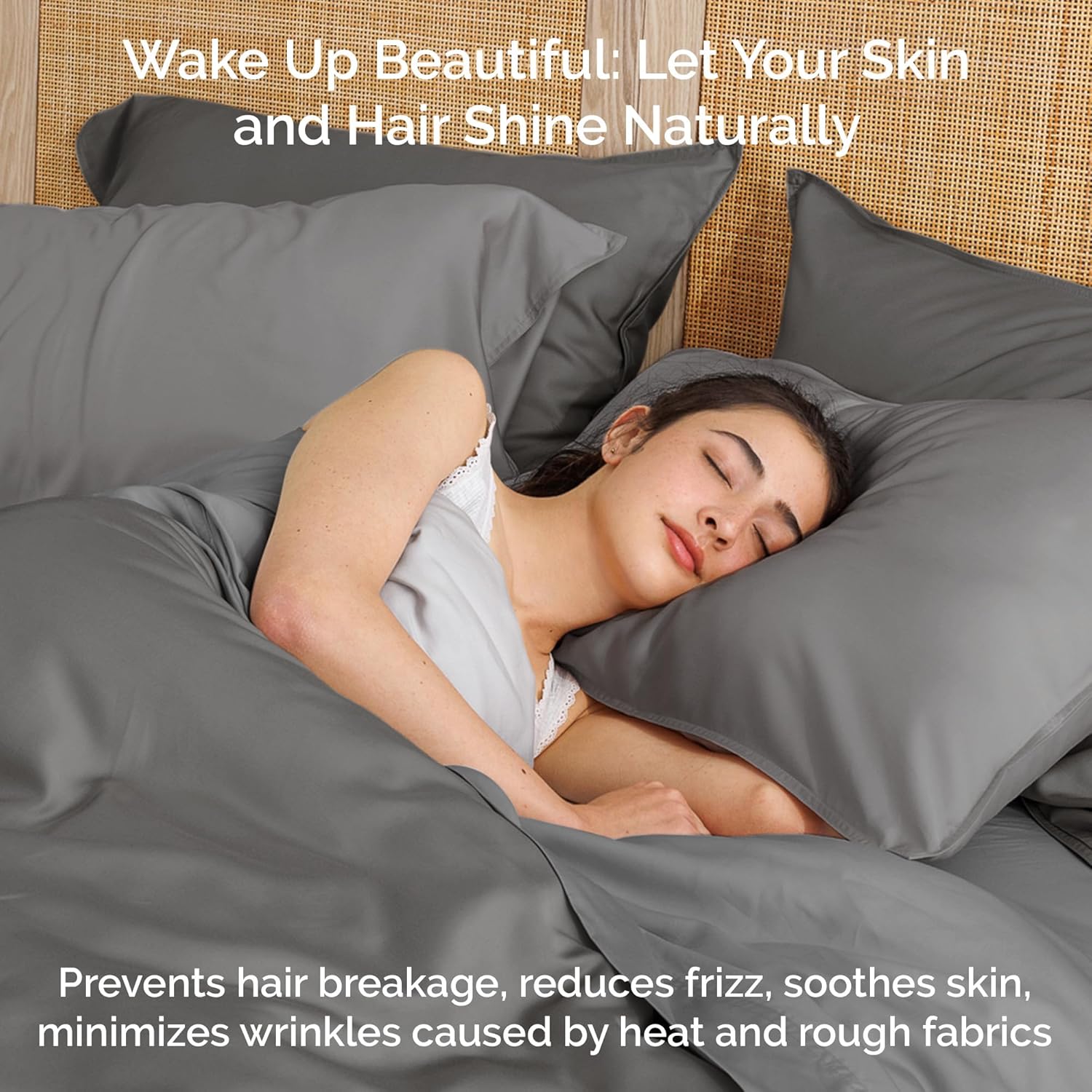 100% Viscose from Bamboo Sheets Queen Size, Super Soft Bedding Set, 4PC Cooling Sheets for Hot Sleepers, Vegan Silk Moisture Wicking, Organically Grown Bedsheet, Steel - 60" x 80"