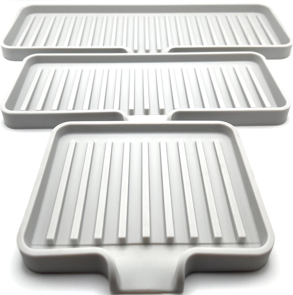 Happitasa Silicone Soap Dish Tray and Sponge Holder with Drain Chute, Pack of 2 | Bathroom and Kitchen Sink Organizer Caddy (Light Grey, 5.2"x4", 7.2 Ounces)
