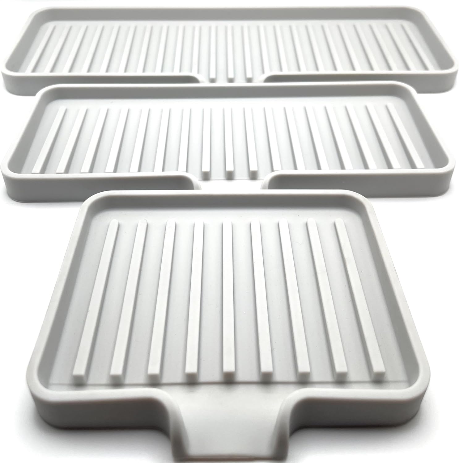 Happitasa Silicone Soap Dish Tray and Sponge Holder with Drain Chute | Bathroom and Kitchen Sink Organizer Caddy (Light Grey, 9"x3.5", 5.6 Ounces)