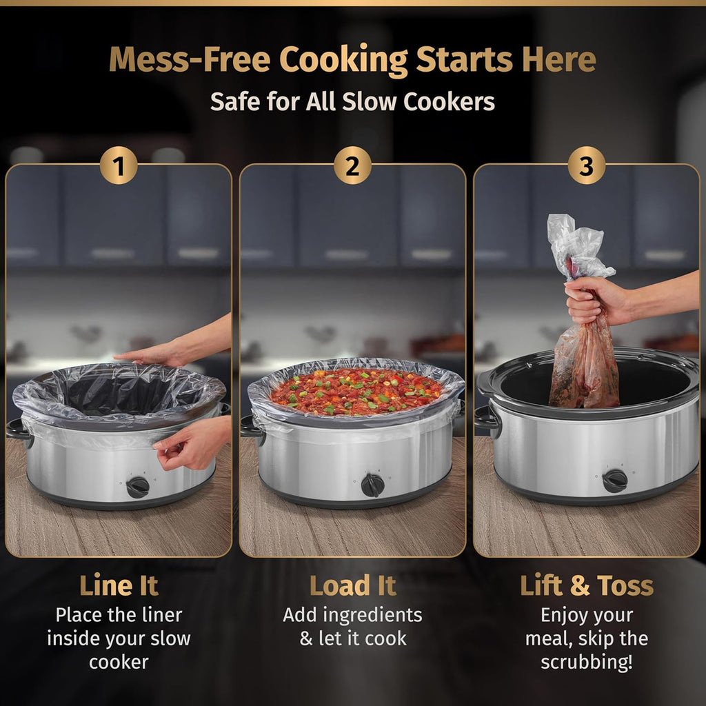 Matiks Slow Cooker Liners 3-8 Quart – Cooking Liner – Large Size 13" × 21" – Fit 3QT to 8.5QT Slow Cookers – Works for Oval & Round Pots – 30 Bags & Recipes Added – Compatible with Crock Pot
