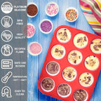Anaeat Silicone Muffin Pan - Regular 12 Cups Cupcake Tray, Non-Stick Silicone Baking Molds for Making Muffin Cakes, Cupcake, Chocolate, Bread,Tart and Desserts, Just Pop Out