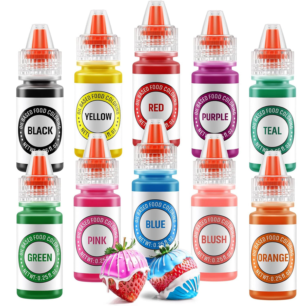 Oil Based Food Coloring for Chocolate 10 Colors Edible Food Dye for Sugar Candy Melts Oil Frosting Icing Dye for Backing Cookies Fondant Food Color for Cake Decorating - 0.25 Fl. Oz/Bottles