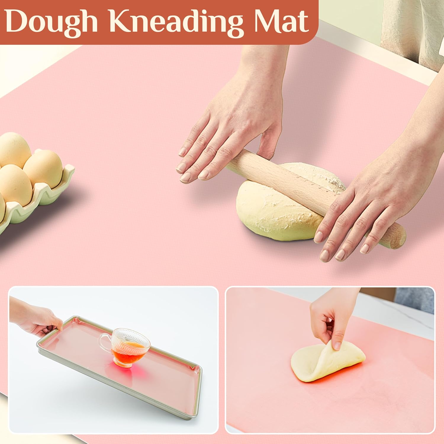 Silicone Baking Mat, 16 IN x 6 FT Free Cutting Baking Sheet, Non-Stick Reusable Dough & Pastry Mat, Non-Slip Silicone Mat Roll for Air Fryer Liner, Freeze Dryer, Oven Baking Pan, Kitchen Counter