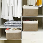 TheWarmHome Organization and Storage Basket for Gifts Empty - 16x12x12 inch Cube Storage bin 3 Pack Fabric Storage Cubes, Collapsible Baskets for Organizer Closet Cloth Gift Toy (White & Khaki)