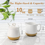 Hasense Ceramic Sugar and Creamer Set, 3 Piece Coffee Serving Set with Cream Pitcher, Sugar Bowl, Lid & Spoon, 10 Ounce Sugar and Creamer Set for Coffee Bar, Perfect for Wedding Gift (White)