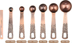 Measuring Cups and Spoons Set 12, Metric & US Copper Measuring Cups and Spoons Set for Kitchen and Baking, Dry & Liquid Metal Measure 5 Cups 6 Spoons With 1 Leveler