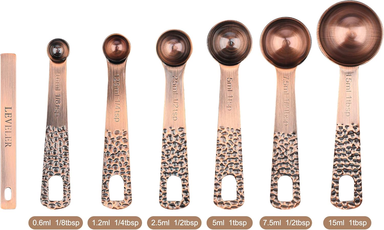 Measuring Cups and Spoons Set 12, Metric & US Copper Measuring Cups and Spoons Set for Kitchen and Baking, Dry & Liquid Metal Measure 5 Cups 6 Spoons With 1 Leveler