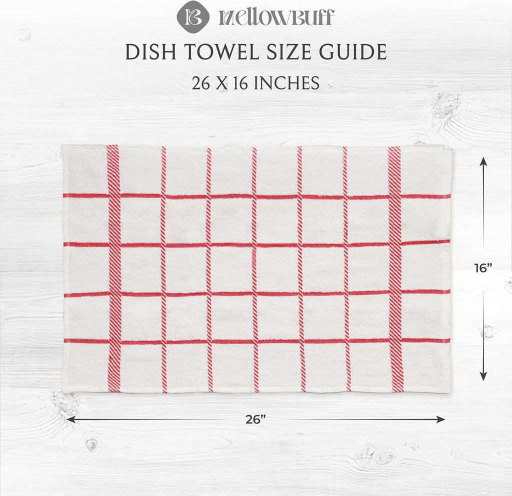 100% Cotton Terry Dish Cloth & Dish Towel (RED, Dish Towel - 4 Pack)