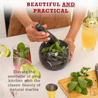 Gusto Nostro Natural Marble Mortar and Pestle Set | 5 Inch - 2.5 Cup Large Mortar Pestle Set for Grinding Herbs, Nuts, Grains | Pesto Grinding and Guacamole Stone Bowl | Marble Spice Crusher
