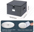 popoly China Storage Containers Hard Shell Inside 12" W x 8" H, Dinner Plate Storage Containers for Dishes, Dinnerware with 24 Felt Dividers, Hold 24 Plates, Stackable (2 Pack Grey)
