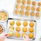 P&P CHEF 17.5 Inch Stainless Steel Baking Sheet with Rack Set (2 Pans+ 2 Racks), Cookie Sheets Baking Trays and Cooling Wire Racks, Oven & Dishwasher Safe, Pans with Flat Racks