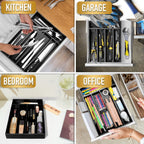 Bamboo Silverware Holder - Drawer Organizer with 5 Slots (Black)