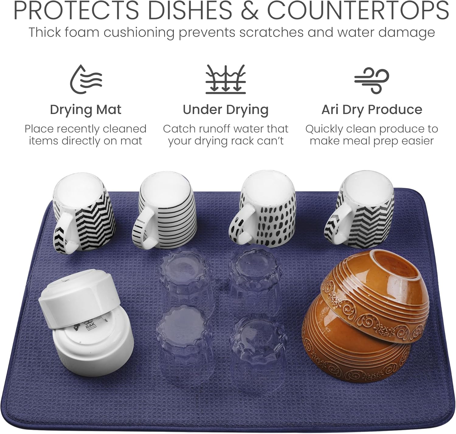 Bellemain XXL Dish Mat Microfiber Dish Drying Mat, Super absorbent (Navy, 17" x 24")