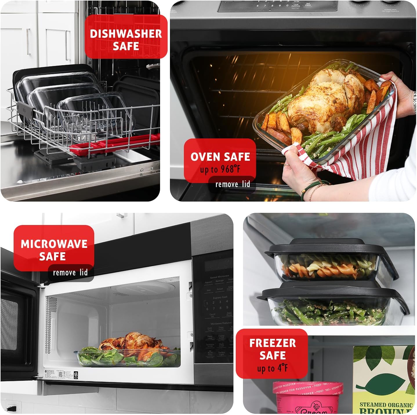 Nestl 8-Pack Glass Baking Dishes for Oven, Glass Food Storage Containers with Lids, Leakproof Casserole Dishes for Oven with Lid, Cooking, Microwave Oven Freezer Safe Bakeware, 9x13 Lasagna Pan Black