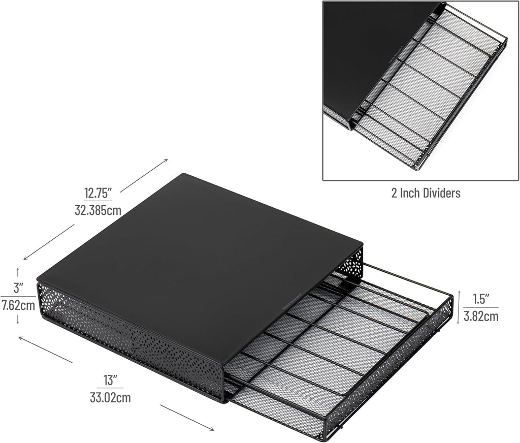 Mind Reader Single Serve Coffee Pod Drawer, 36 Pod Capacity, Countertop Organizer, Metal, 12.75" L x 13" W x 3" H, Black