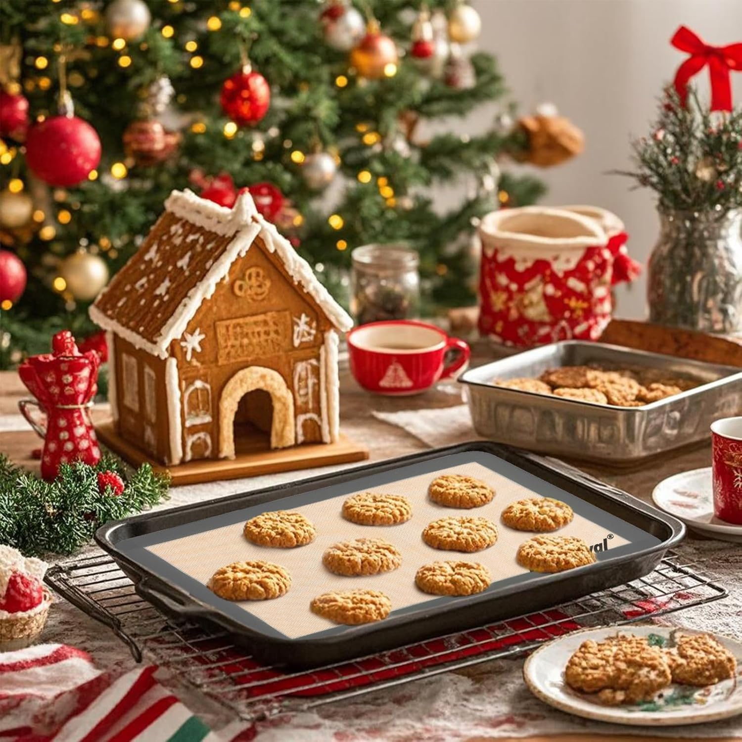 4 Pcs Silicone Baking Mat, Non-Stick Baking Mat, Food Safe Silicone Mats for Baking Cookies, Macarons, Vegetables, 480℉ Heat Resistant (Grey)