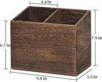 Wooden Kitchen Utensil Caddy With 2 Compartments, Rustic Utensil Holder for Kitchen Countertop, Wood Utensil Crock Organizer Box for Farmhouse Kitchen Decor (brown)