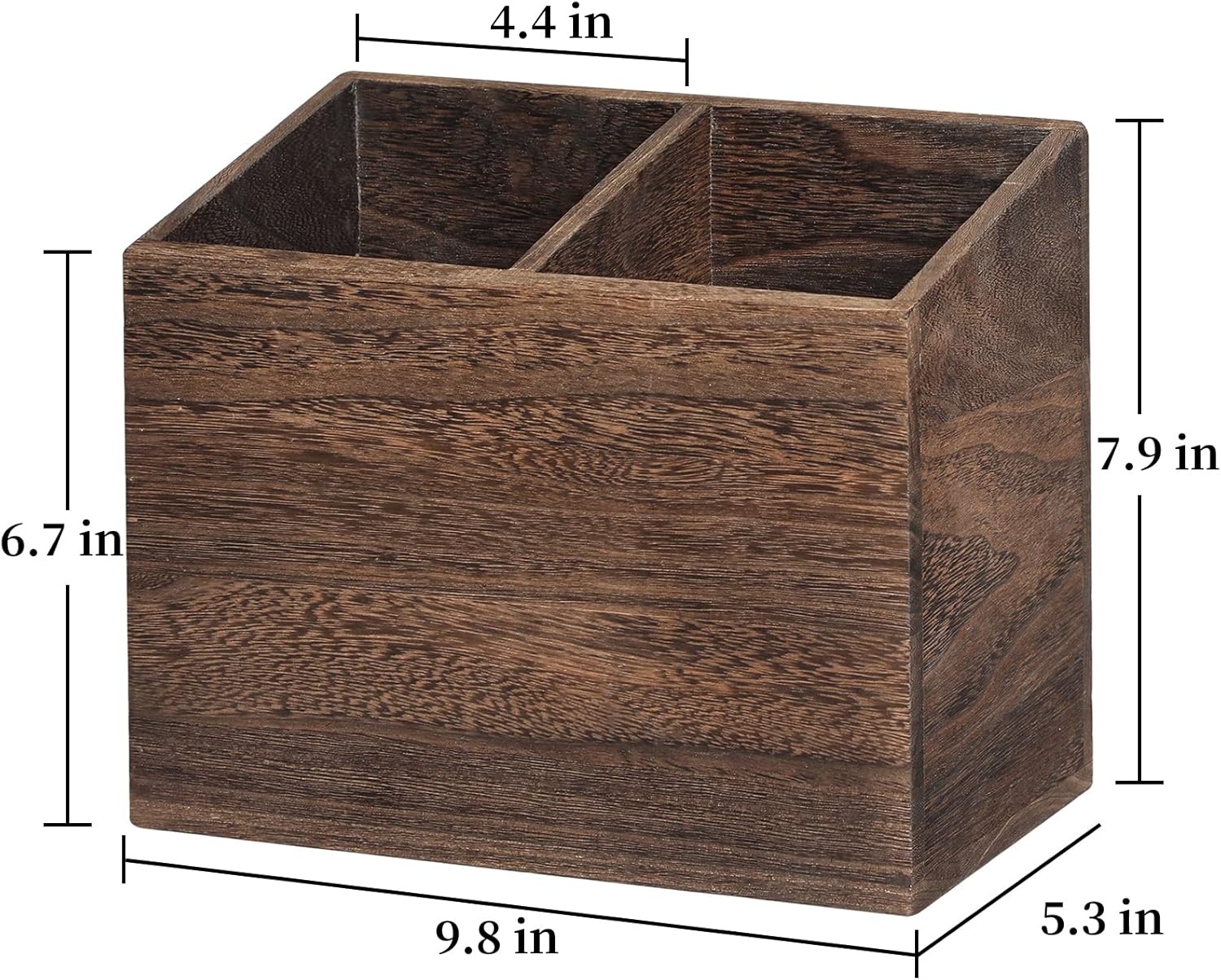 Wooden Kitchen Utensil Caddy With 2 Compartments, Rustic Utensil Holder for Kitchen Countertop, Wood Utensil Crock Organizer Box for Farmhouse Kitchen Decor (brown)