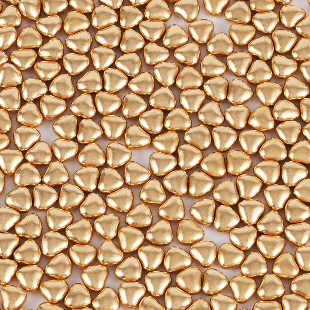 Kasvan Gold Heart Shapes Sprinkles - Edible Candy Pearls 100g/3.58 Oz, Mix Size, Baking Cake Decorations, Ice Cream Toppings and Cookie Decorating, Wedding Party Chirstmas Supplies (Gold)