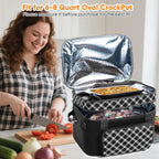 Double Layer Slow Cooker Carrier Bag – Fits 6–8 Qt Oval Slow Cooker Compatible with CrockPot & Hamilton Beach | Insulated Travel Tote with Utensil Storage & Adjustable Straps