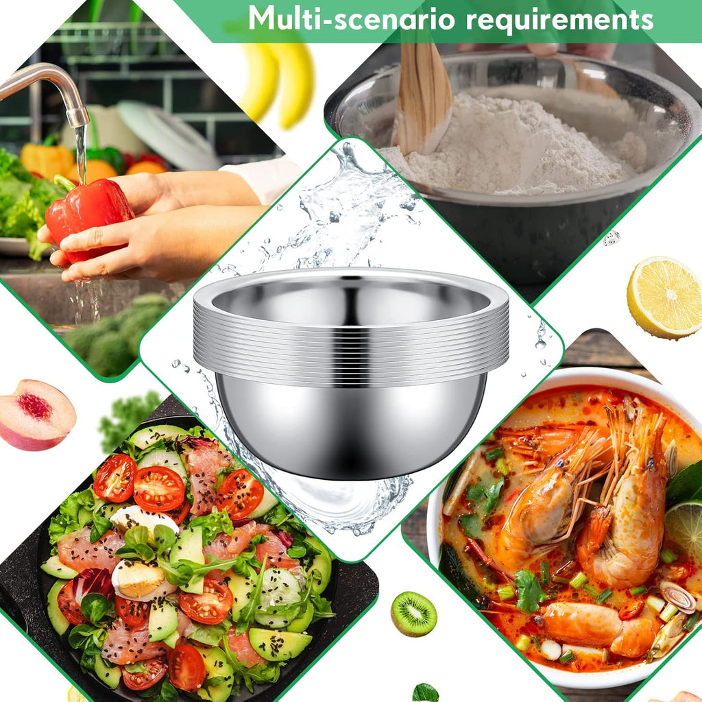 Pinkunn Set of 12 Stainless Steel Mixing Bowls, Nesting Metal Prep Salad Bowl Bulk Kitchen Large Reusable Baking Food Container for Hotel Restaurant Home Cooking, Silver(11.8 x 3.74 Inch)