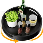 Lazy Susan Organizer Homerays 13 Inch Non-Skid Bamboo Lazy Susan for Kitchen Rotating Spice Rack with Handles, Wood Turntable for Kitchen Cabinet,Countertop (Black, Large)