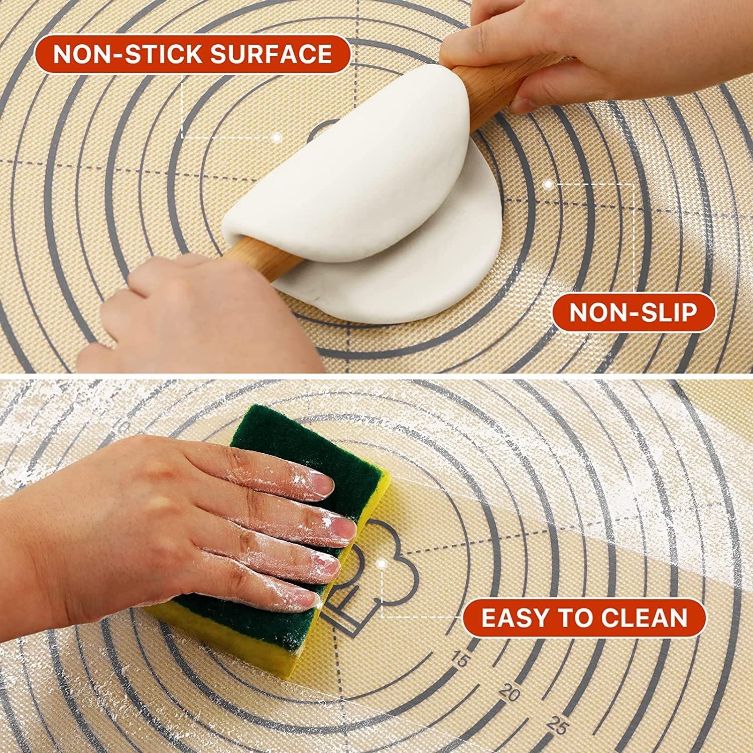 Baking Mat, 26" x 16" Large Silicone Non-slip Baking Pastry Mat with Measurement, Non Stick Silicone Mats for Kitchen Counter, Fondant Mat, Counter Mat, Dough Rolling Mat, Oven Liner, Pie Crust Mat