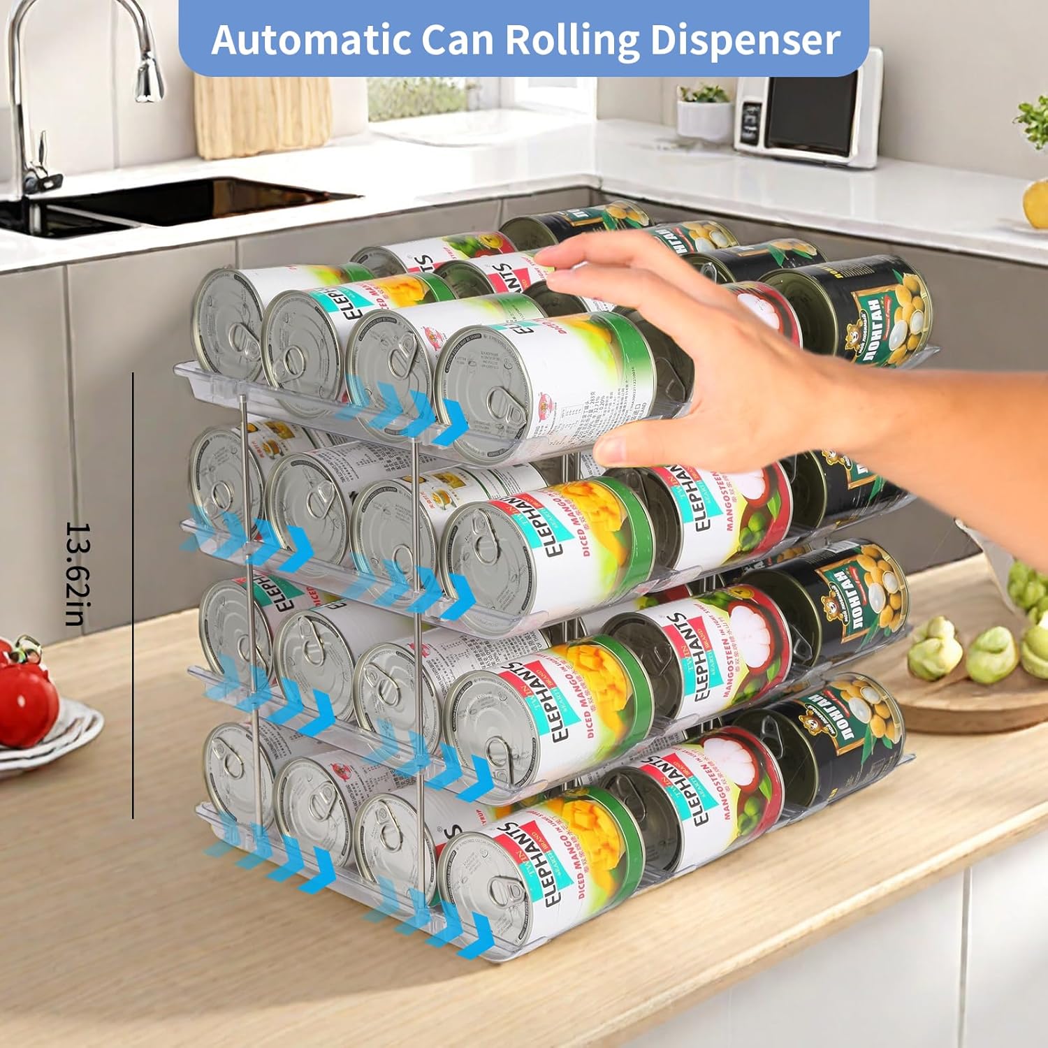 Can Organizer for Pantry Free Combination Can Dispenser,Clear 2 Pack 2 Tier Storage Rack for 48 Cans Suitable for Cabinet Pantry Fridge Countertop (3 * 2)