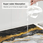 Gold and Black Grey Kitchen Drying Mat Black Gold Marble Decor Microfiber Dish Drainer Mat for Kitchen Counter Absorbent Reusable Washable 18x24 Inch