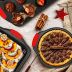 11-Piece Nonstick Stackable Baking Pans Set, Toxin-Free Bakeware Sets, Baking Pan Set with Silicone Handles, Includes Cookie Sheets, Loaf Pan, Pizza Pan, Muffin Pan, Red&Black