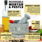 Laevo Mortar and Pestle Set (Large) - Stone Spice Grinder - Grinding Bowl and Pestle - Reversible Molcajete Mexicano - Large Mortar and Pestles Set for Guacamole, Spices - 2.1 Cup, Gray Granite