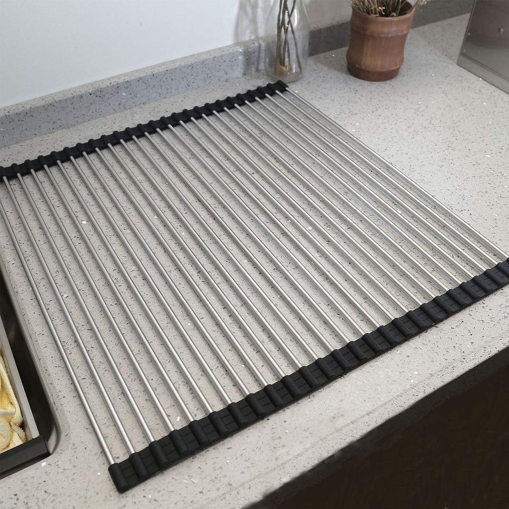 Ahyuan Roll up Dish Drying Rack Over The Sink Kitchen Roll up Sink Drying Rack Portable Dish Drainer Foldable Dish Drying Rack (Black, 20.5''X19.7'')