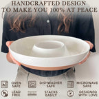 Mora Ceramic Chips and Dip Serving Tray: Large Divided Party Bowl Set for Chips & Salsa, Veggies & Dip, Fruit, Snacks, Entertaining, Hosting, etc. Minimalist Design for the Modern Hostess - White