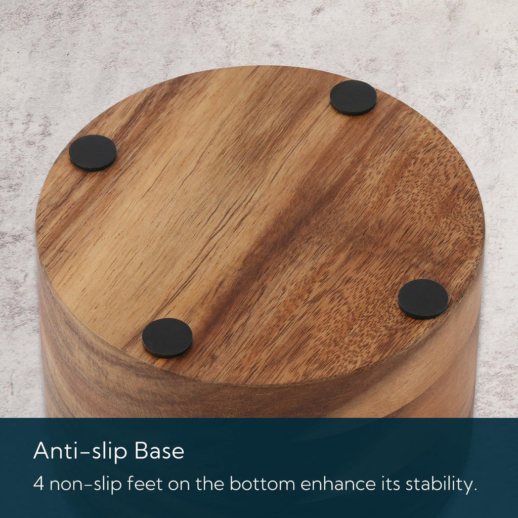 KITCHENDAO Acacia Wood Salt Cellar Bowl Box with Built-in Spoon to avoid Dust, Elegant Kitchen Salt Container Holder with Swivel Magnetic Lid to Storage Pepper Spice Bath Salt Sea Salt, 6OZ