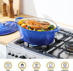 Velaze 7.5 QT Enameled Oval Dutch Oven Pot with Lid, Cast Iron Dutch Oven with Dual Handles for Bread Baking, Cooking, Frying, Non-stick Enamel Coated Cookware（Blue)