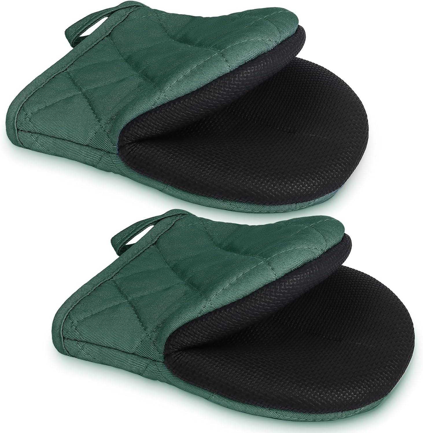 1 Pair Short Oven Mitts - Silicone Kitchen Oven Gloves High Heat Resistant 500℉, Mini Oven Mits with Non-Slip Grip Surfaces and Hanging Loop for BBQ, Baking, Cooking and Grilling (ArmyGreen)