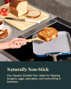 Caraway Square Griddle Pan - 11” Square Pan - Non-Stick Ceramic Coated - Non Toxic, PTFE & PFOA Free - Oven Safe & Compatible with All Stovetops - Navy