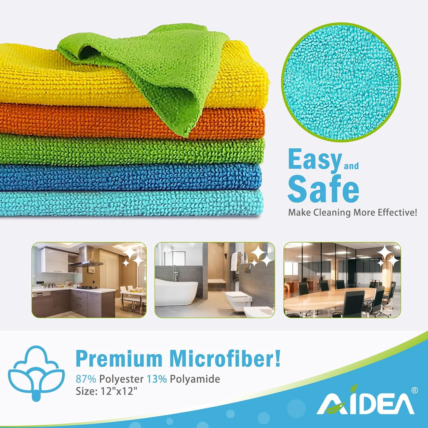 AIDEA Microfiber Cleaning Cloth, 100PK, Soft Absorbent Rags, Microfiber Towels for Cars, Kitchen Towels, Dusting Cloth for Home, Window, Cleaning Supplies, 12"×12"