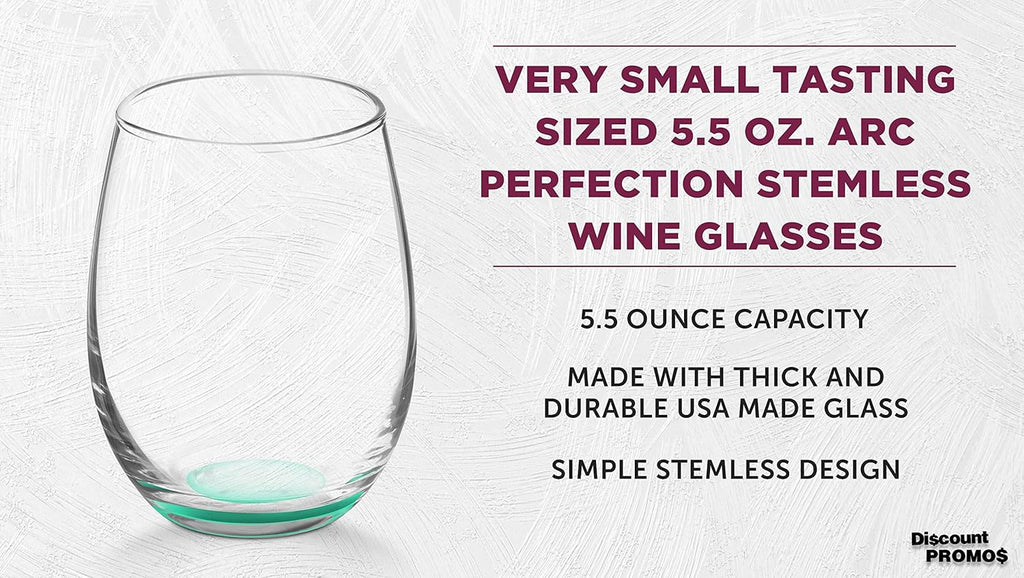 DISCOUNT PROMOS Stemless Wine Glasses by ARC 5.5 oz. Set of 12, Bulk Pack - Perfect for Hotel, Bar, Restaurant or Lounge - Green