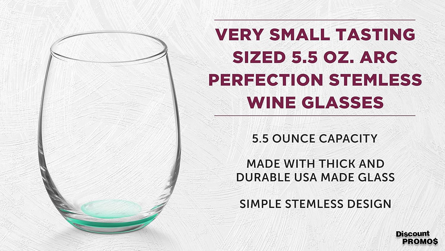 DISCOUNT PROMOS Stemless Wine Glasses by ARC 5.5 oz. Set of 12, Bulk Pack - Perfect for Hotel, Bar, Restaurant or Lounge - Green