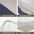 BALEINE 3 Pack Fabric Storage Bins for Shelves, Linen Storage Baskets for Organizing, Decorative Closet Bins for Clothes, Home (Navy Blue, 15"x11"x9.5")