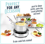 Nostalgia 8-Cup Electric Fondue Pot Set for Cheese & Chocolate - 8 Color-Coded Forks, Temperature Control - Kitchen Gadgets and Appliances for Hors d'Oeuvres and More - Stainless Steel