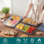 vancasso Serving Platters Set of 3, 16"/14"/12" Inch Rectangular Trays - Serving Platter Extra Large, Ceramic Serving Dish Microwave & Dishwasher Safe (Vintage Blue B)