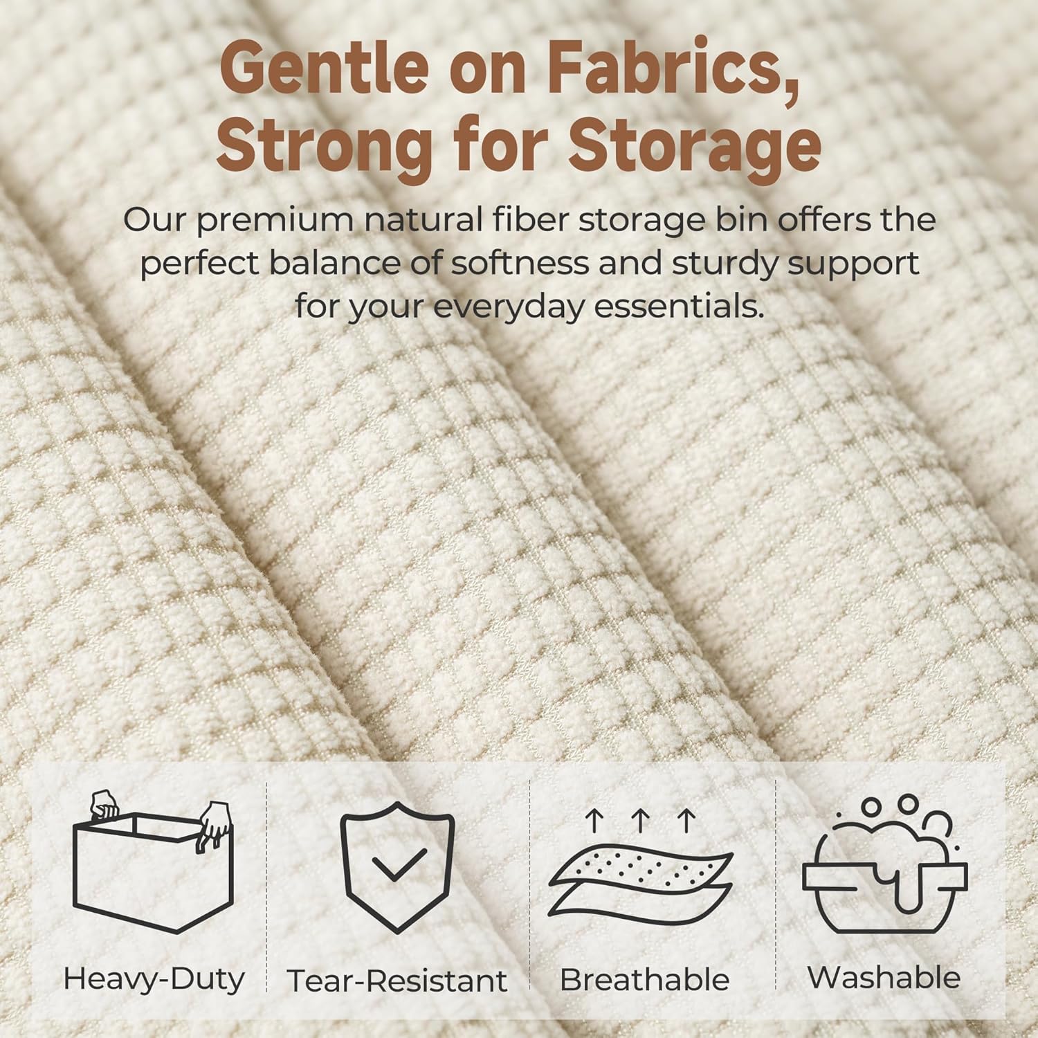 StorageWorks Storage Bins, Shelves Baskets for Organizing, 45L Extra Large Fabric Closet Organizers with Handles, Metal Frame, Beige（Texture）, 2-Pack