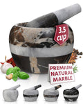 Gusto Nostro Natural Marble Mortar and Pestle Set | 6 Inch - 3.5 Cup Extra Large Mortar Pestle Set for Grinding Herbs, Nuts, Grains | Pesto Grinding and Guacamole Stone Bowl | Marble Spice Crusher